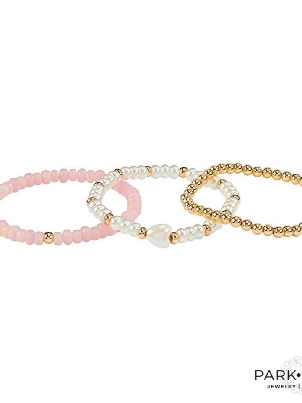 Park Lane Plush Pink Pearl Heart & Gold Bead Bracelet Trio